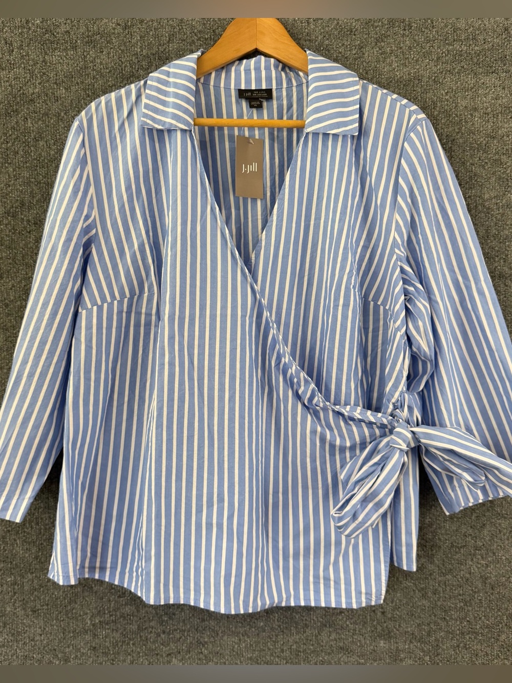 J. Jill Wearever Womens XL Blue White Striped Faux Wrap Tie Side Blouse Top